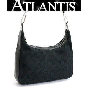 Gucci black GG canvas hobo shoulder bag leather trim